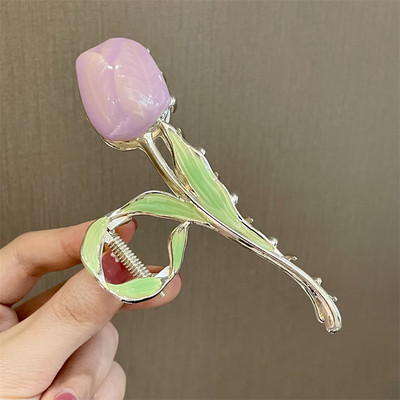 Agrafe de prindere cu flori de lalele din metal vopsit colorat de modă coreeană pentru femei 2022 de vară pentru fete drăguțe pentru agrafe de păr cu gheare