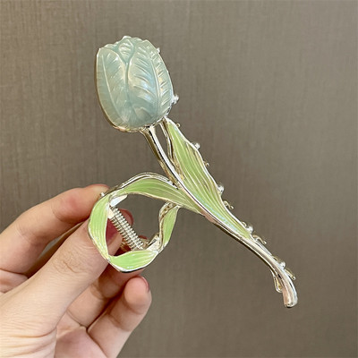 Agrafe de prindere cu flori de lalele din metal vopsit colorat de modă coreeană pentru femei 2022 de vară pentru fete drăguțe pentru agrafe de păr cu gheare
