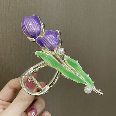 Agrafe de prindere cu flori de lalele din metal vopsit colorat de modă coreeană pentru femei 2022 de vară pentru fete drăguțe pentru agrafe de păr cu gheare