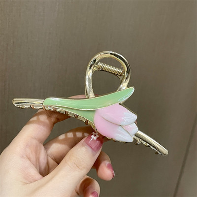 Agrafe de prindere cu flori de lalele din metal vopsit colorat de modă coreeană pentru femei 2022 de vară pentru fete drăguțe pentru agrafe de păr cu gheare