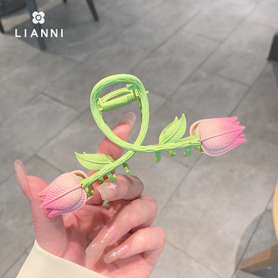 Agrafe de prindere cu flori de lalele din metal vopsit colorat de modă coreeană pentru femei 2022 de vară pentru fete drăguțe pentru agrafe de păr cu gheare