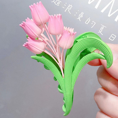 Agrafe de prindere cu flori de lalele din metal vopsit colorat de modă coreeană pentru femei 2022 de vară pentru fete drăguțe pentru agrafe de păr cu gheare