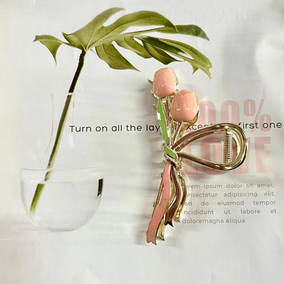 Agrafe de prindere cu flori de lalele din metal vopsit colorat de modă coreeană pentru femei 2022 de vară pentru fete drăguțe pentru agrafe de păr cu gheare