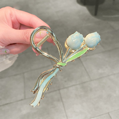 Agrafe de prindere cu flori de lalele din metal vopsit colorat de modă coreeană pentru femei 2022 de vară pentru fete drăguțe pentru agrafe de păr cu gheare