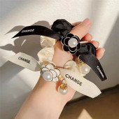 Scrunchie de înaltă calitate, elegantă, de camelie, cu papion pentru cravată, benzi elastice de păr pentru femei, accesorii de păr