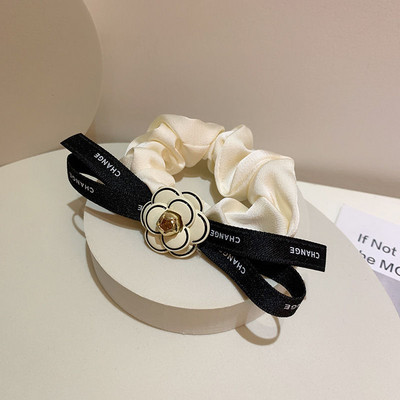 Scrunchie de înaltă calitate, elegantă, de camelie, cu papion pentru cravată, benzi elastice de păr pentru femei, accesorii de păr