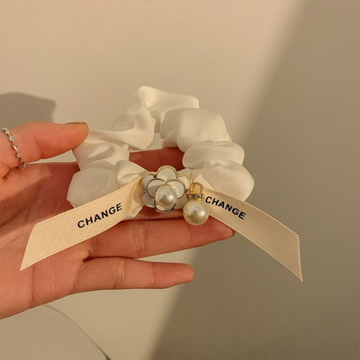 Scrunchie de înaltă calitate, elegantă, de camelie, cu papion pentru cravată, benzi elastice de păr pentru femei, accesorii de păr