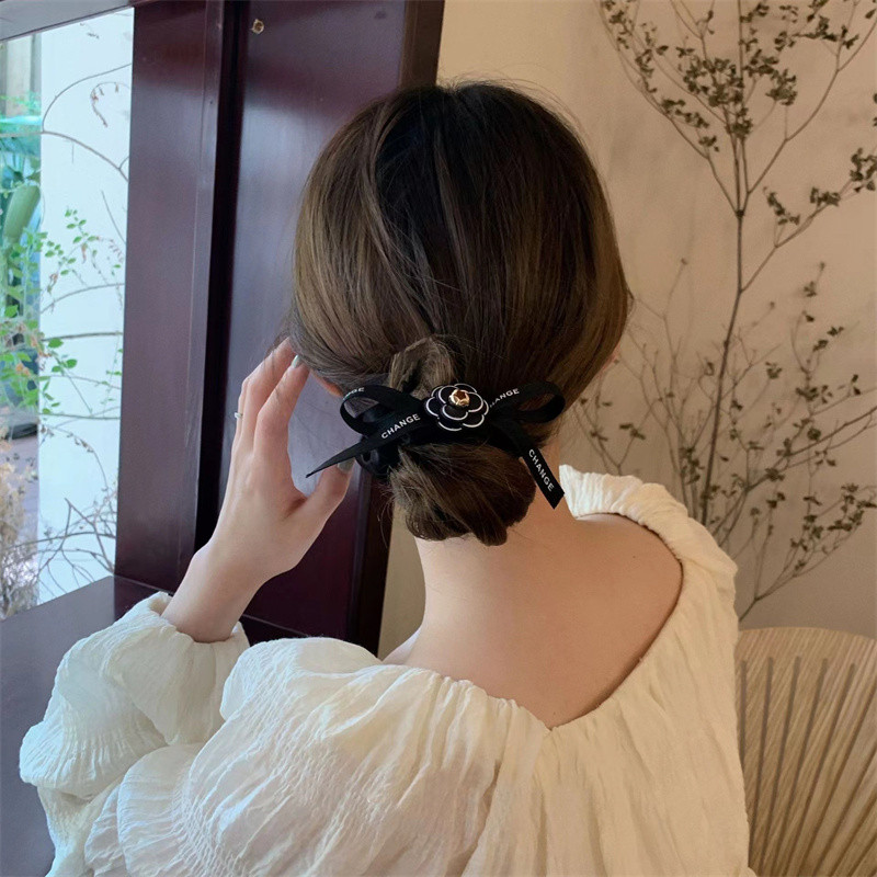 Scrunchie de înaltă calitate, elegantă, de camelie, cu papion pentru cravată, benzi elastice de păr pentru femei, accesorii de păr