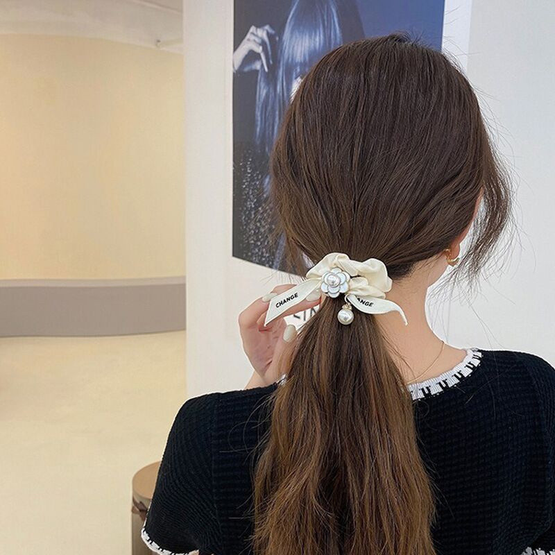 Scrunchie de înaltă calitate, elegantă, de camelie, cu papion pentru cravată, benzi elastice de păr pentru femei, accesorii de păr