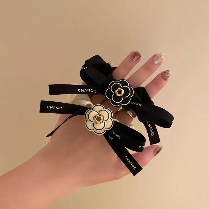 Scrunchie de înaltă calitate, elegantă, de camelie, cu papion pentru cravată, benzi elastice de păr pentru femei, accesorii de păr