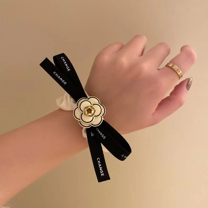 Scrunchie de înaltă calitate, elegantă, de camelie, cu papion pentru cravată, benzi elastice de păr pentru femei, accesorii de păr