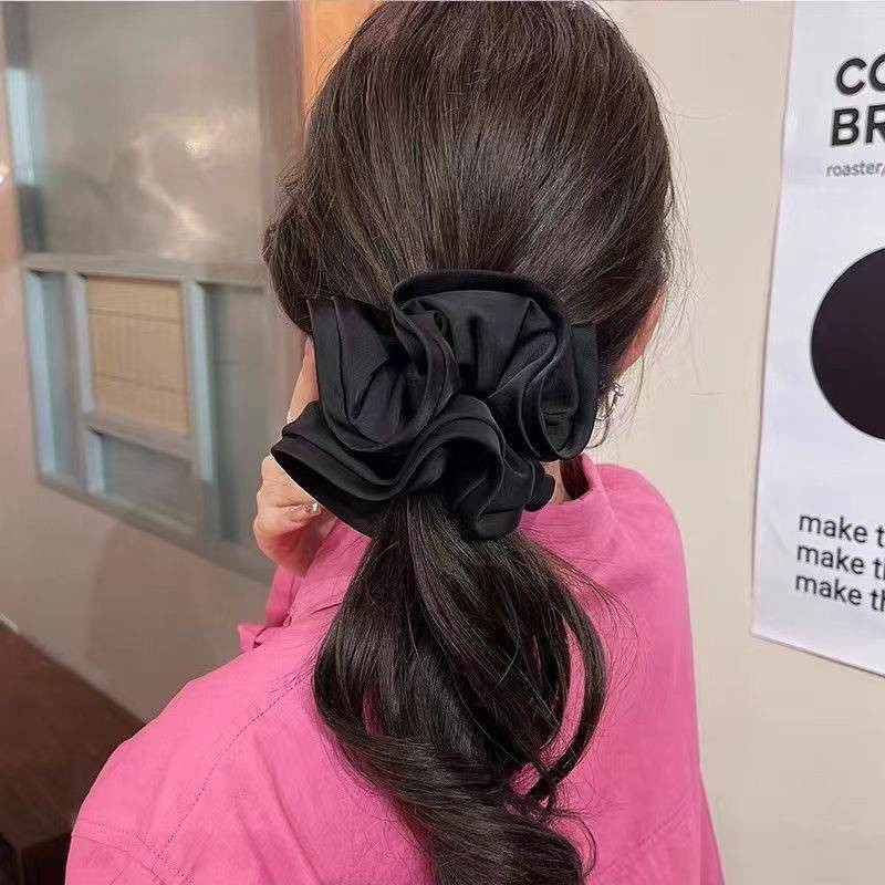 Scrunchie de păr din satin supradimensionat de culoare uni franțuzești de înaltă calitate pentru femei, benzi elastice de păr din mătase, Suport pentru coadă de cal, cu buclă