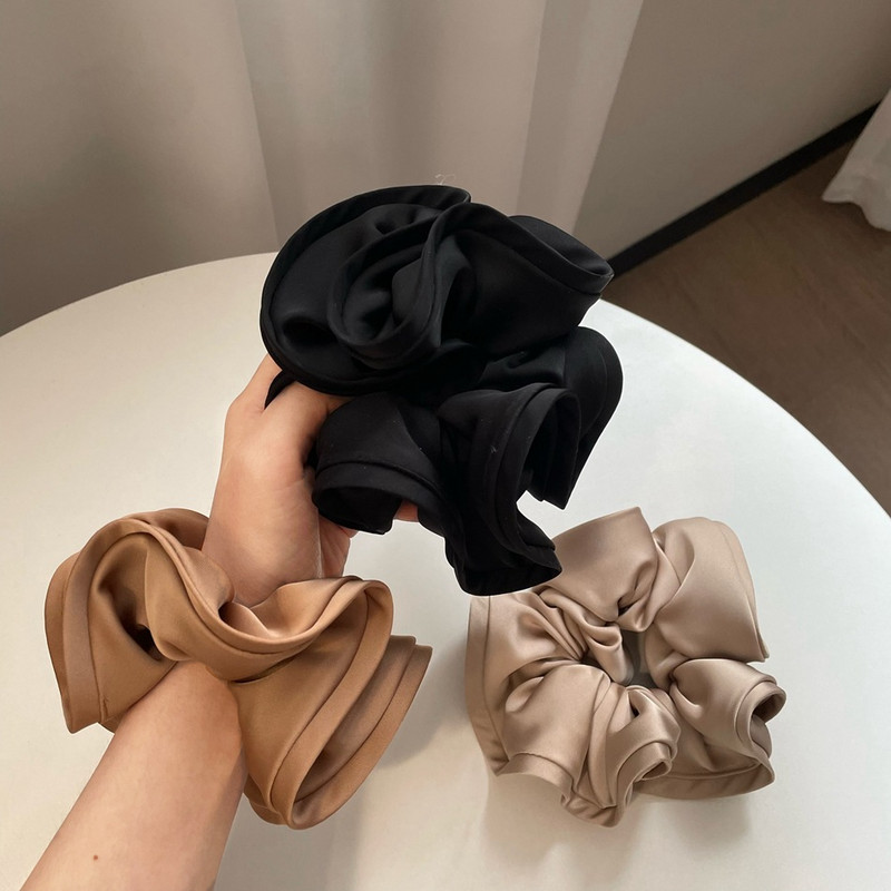 Scrunchie de păr din satin supradimensionat de culoare uni franțuzești de înaltă calitate pentru femei, benzi elastice de păr din mătase, Suport pentru coadă de cal, cu buclă
