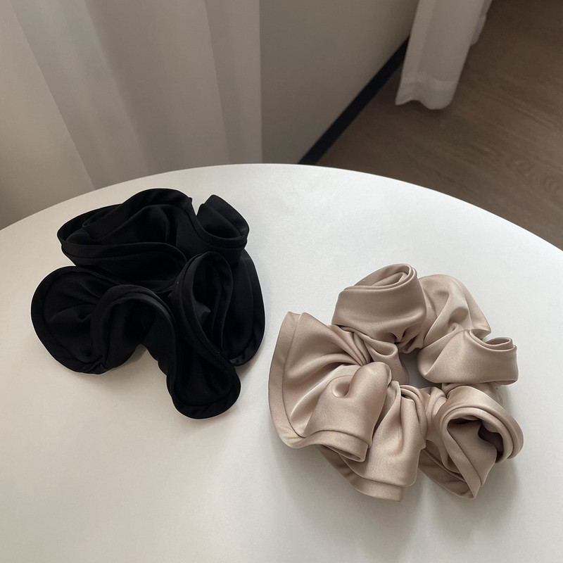 Scrunchie de păr din satin supradimensionat de culoare uni franțuzești de înaltă calitate pentru femei, benzi elastice de păr din mătase, Suport pentru coadă de cal, cu buclă