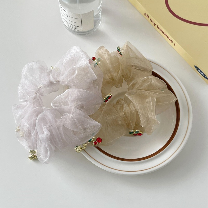 Vară 2022 Nouă frânghie de păr cireșe Accesorii pentru femei Banda elastică de păr șifon Legături de păr fete Scrunchies