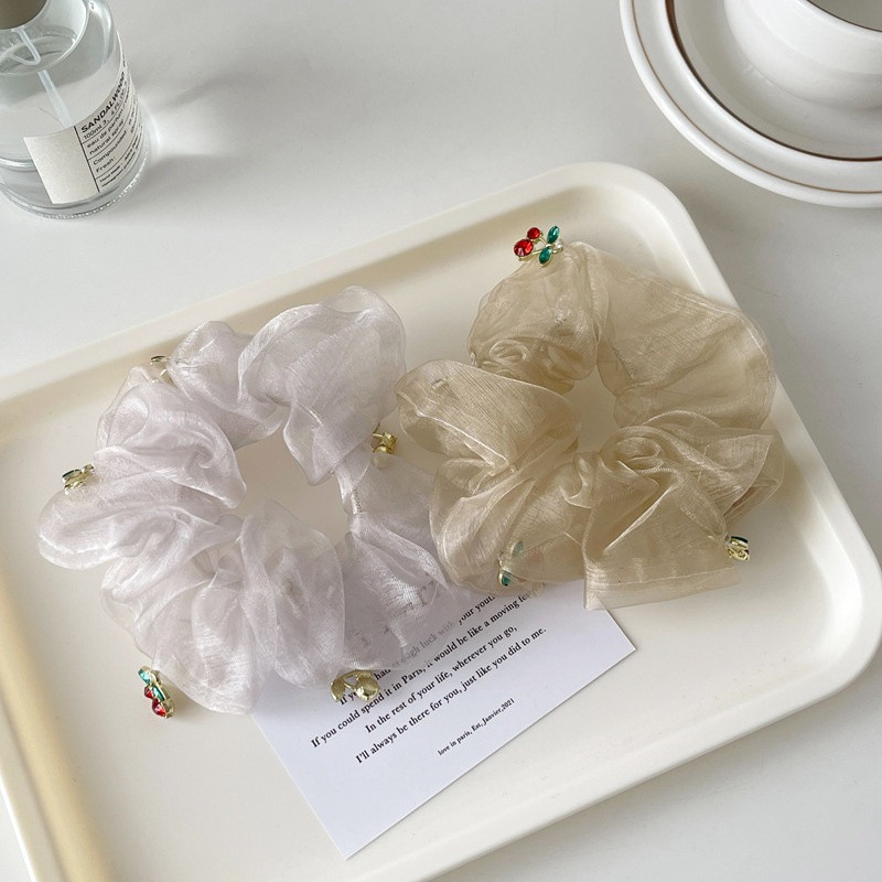 Vară 2022 Nouă frânghie de păr cireșe Accesorii pentru femei Banda elastică de păr șifon Legături de păr fete Scrunchies