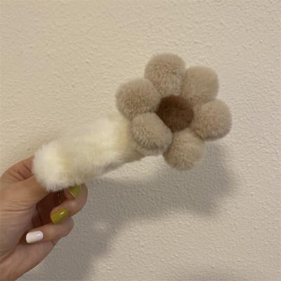 Clip de crab cu flori de pluș mare, retro, toamnă și iarnă, clipă de crab cu flori de pluș, drăguț, dulce, ac de păr