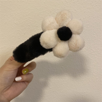 Clip de crab cu flori de pluș mare, retro, toamnă și iarnă, clipă de crab cu flori de pluș, drăguț, dulce, ac de păr