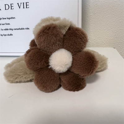 Clip de crab cu flori de pluș mare, retro, toamnă și iarnă, clipă de crab cu flori de pluș, drăguț, dulce, ac de păr