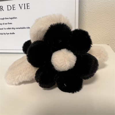 Clip de crab cu flori de pluș mare, retro, toamnă și iarnă, clipă de crab cu flori de pluș, drăguț, dulce, ac de păr