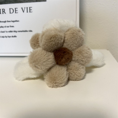 Clip de crab cu flori de pluș mare, retro, toamnă și iarnă, clipă de crab cu flori de pluș, drăguț, dulce, ac de păr