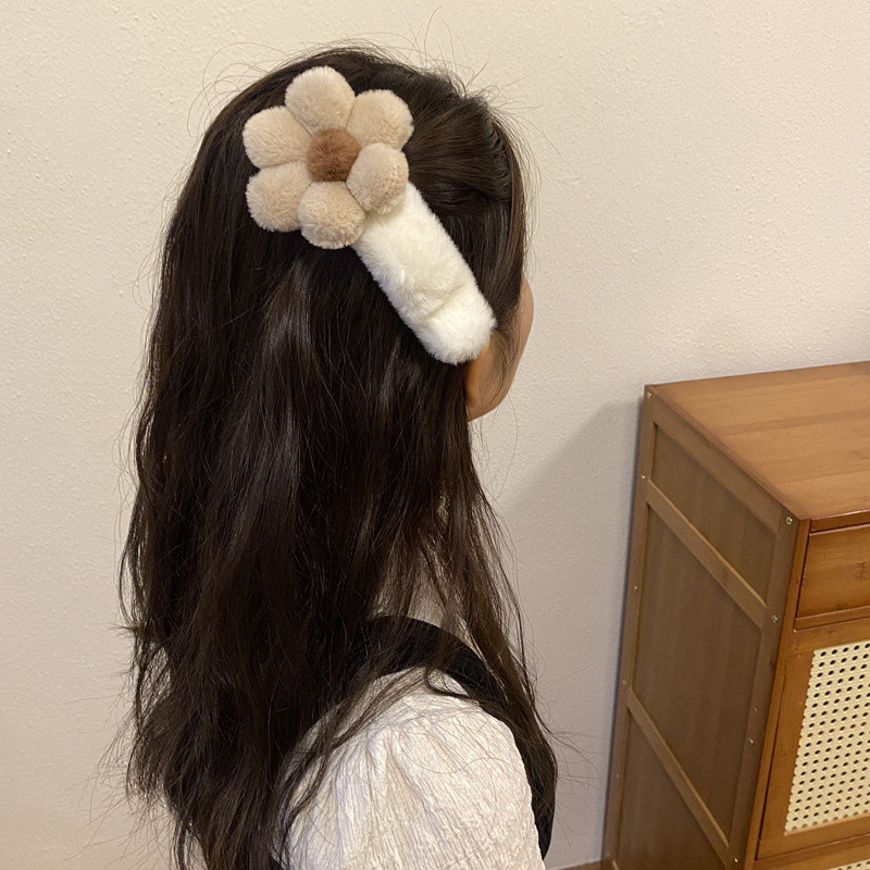 Clip de crab cu flori de pluș mare, retro, toamnă și iarnă, clipă de crab cu flori de pluș, drăguț, dulce, ac de păr