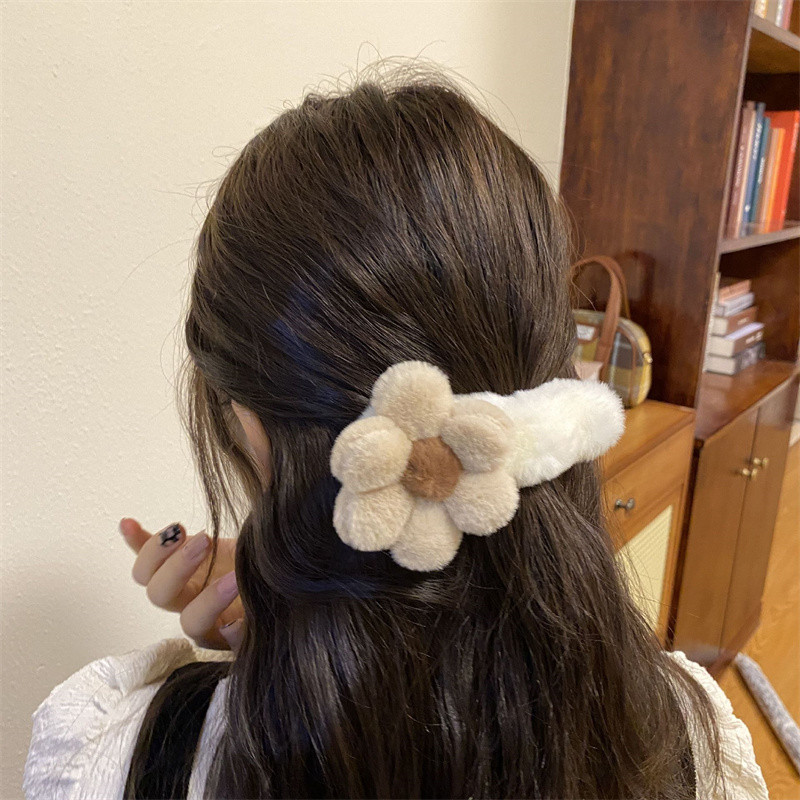 Clip de crab cu flori de pluș mare, retro, toamnă și iarnă, clipă de crab cu flori de pluș, drăguț, dulce, ac de păr