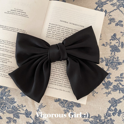 Френски шик, ретро сатен, голяма панделка, фиби, държачи за опашка, щипка, елегантна пролетна щипка, аксесоари за коса за жени