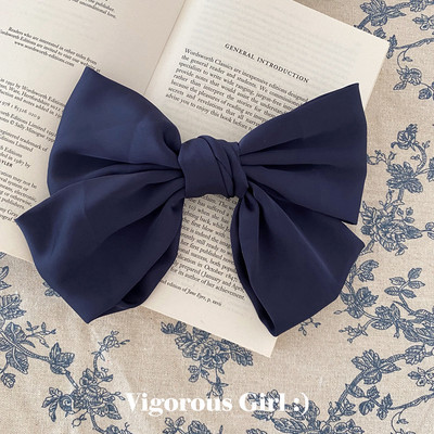 Френски шик, ретро сатен, голяма панделка, фиби, държачи за опашка, щипка, елегантна пролетна щипка, аксесоари за коса за жени