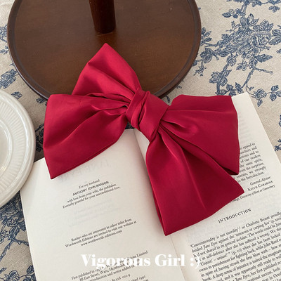 Френски шик, ретро сатен, голяма панделка, фиби, държачи за опашка, щипка, елегантна пролетна щипка, аксесоари за коса за жени