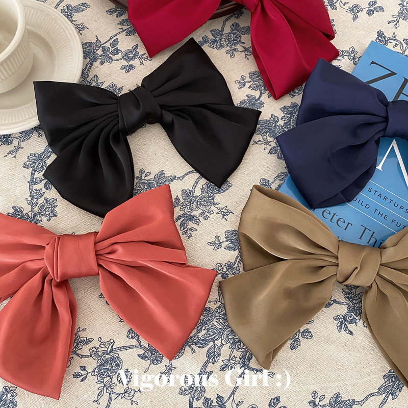 Френски шик, ретро сатен, голяма панделка, фиби, държачи за опашка, щипка, елегантна пролетна щипка, аксесоари за коса за жени