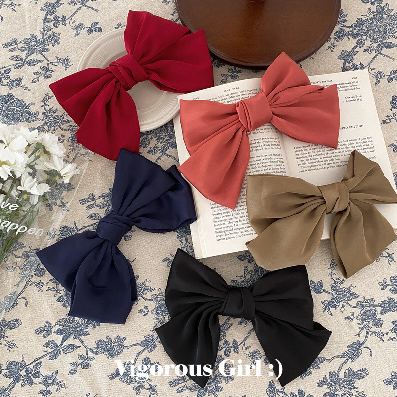 Френски шик, ретро сатен, голяма панделка, фиби, държачи за опашка, щипка, елегантна пролетна щипка, аксесоари за коса за жени