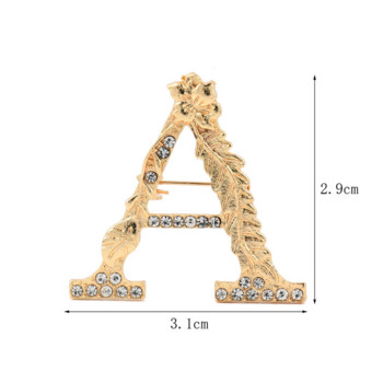Брошка с листа от кристални кристали и буква A за жени Модерна, елегантна брошка с цветя Игли Парти Сватбени бижута Подаръци