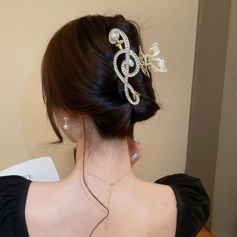 Moda coreeană pentru femei, elegantă, în formă de notă de muzică, agrafă de păr, de lux, cu stras, gheare de păr, accesorii pentru păr, bijuterii de petrecere