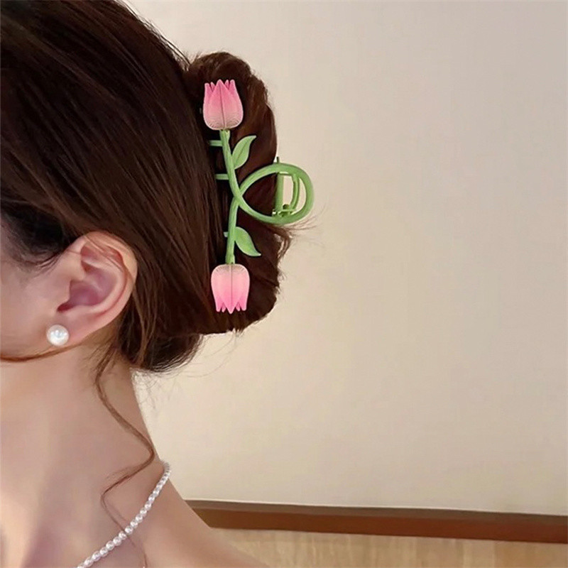 Agrafă de păr de lalele din aliaj de modă coreeană 2022, fată de vară, dulce, drăguță, cu flori, gheare de păr, accesorii de păr pentru femei, agrafă de prindere Kawaii