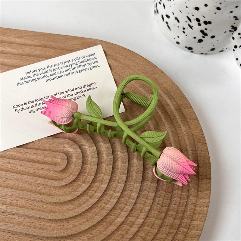 Agrafă de păr de lalele din aliaj de modă coreeană 2022, fată de vară, dulce, drăguță, cu flori, gheare de păr, accesorii de păr pentru femei, agrafă de prindere Kawaii