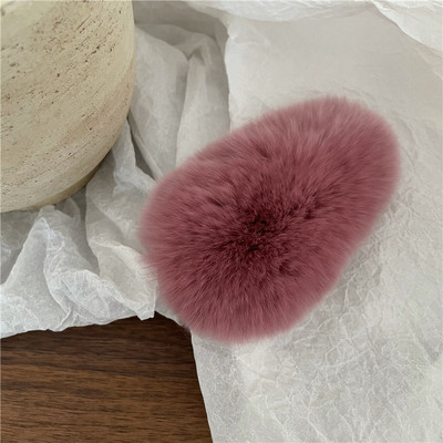 Iarnă New Rex Iepure Păr Picătură de apă BB Clip Femei Simple Culoare Pură Drăguț Pluș Agrafe de păr Agrafe