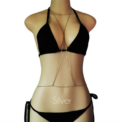 Seksīga krūtis ķēde krūšturis bikini vēdera vidukļa ķēde sievietēm, meitenēm divslāņu vasaras pludmales zirglietas kaklarota krūšu ķēde ķermeņa rotaslietas