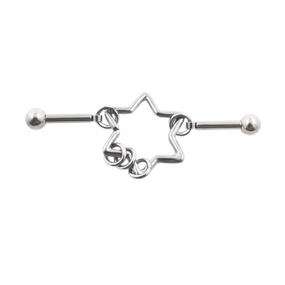 JHJT 14G 16G Inimă Industrial Barbell Piercing Oțel inoxidabil Star Piercing Industrial Cătușe Bijuterii pentru cercei pentru cartilaj de pisică