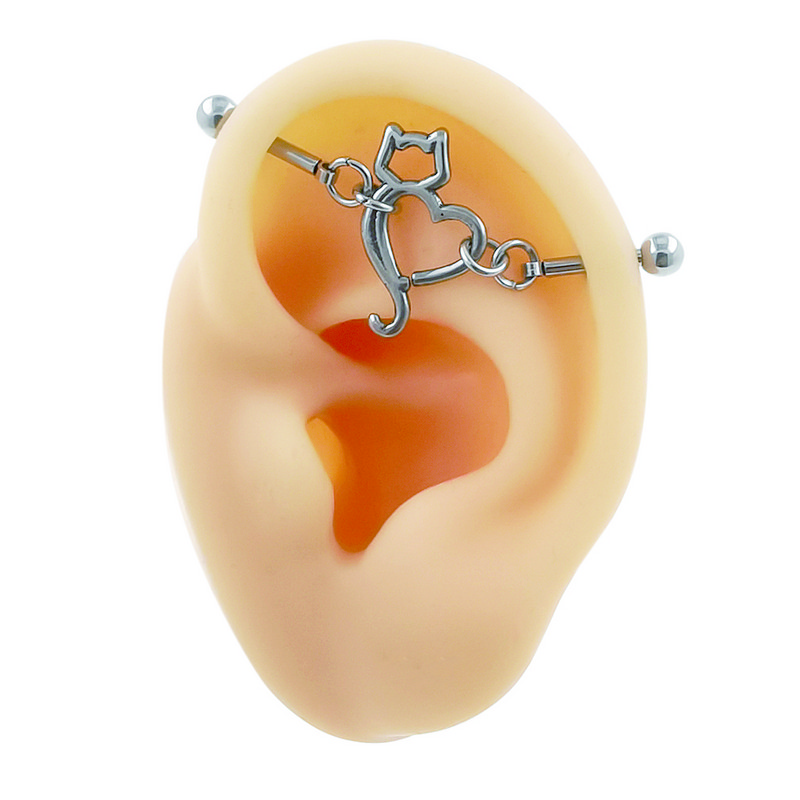 JHJT 14G 16G Inimă Industrial Barbell Piercing Oțel inoxidabil Star Piercing Industrial Cătușe Bijuterii pentru cercei pentru cartilaj de pisică