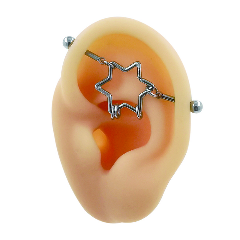 JHJT 14G 16G Inimă Industrial Barbell Piercing Oțel inoxidabil Star Piercing Industrial Cătușe Bijuterii pentru cercei pentru cartilaj de pisică