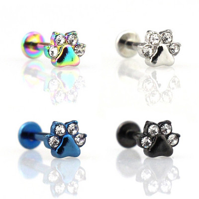 1db Paw Zircon Labret ajakgyűrű rozsdamentes acél belső menetes Monroe gyűrű testékszer 16g porc Tragus Helix piercing