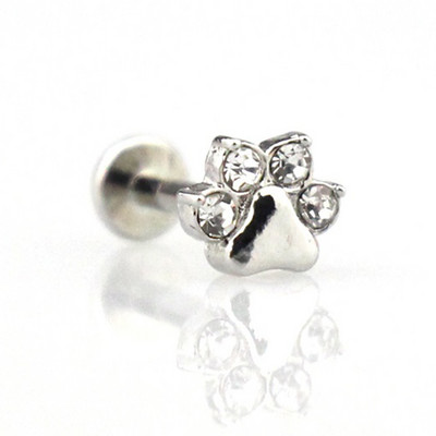 1db Paw Zircon Labret ajakgyűrű rozsdamentes acél belső menetes Monroe gyűrű testékszer 16g porc Tragus Helix piercing