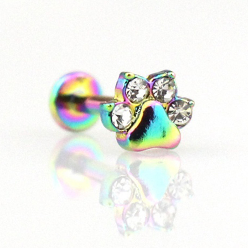 1db Paw Zircon Labret ajakgyűrű rozsdamentes acél belső menetes Monroe gyűrű testékszer 16g porc Tragus Helix piercing