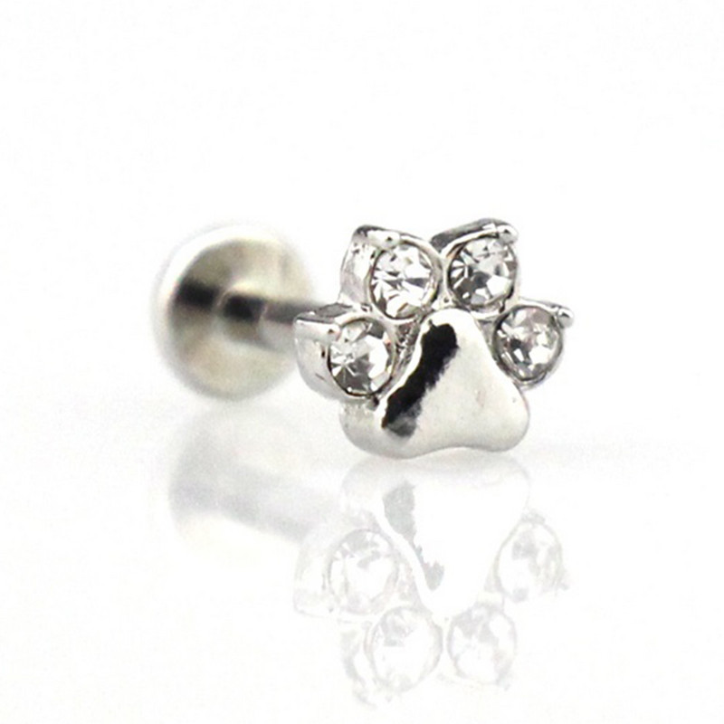 1db Paw Zircon Labret ajakgyűrű rozsdamentes acél belső menetes Monroe gyűrű testékszer 16g porc Tragus Helix piercing