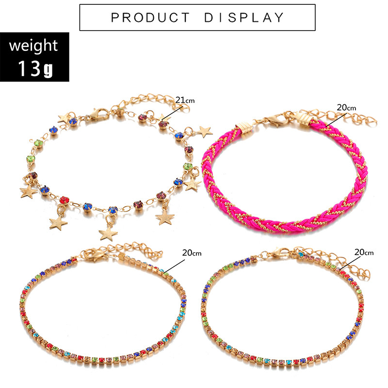 Tocona 4 buc/seturi Strălucitoare, colorate, cristal, glezne pentru femei, frânghie boemă, ciucuri, sandale desculțe, bijuterii 8784