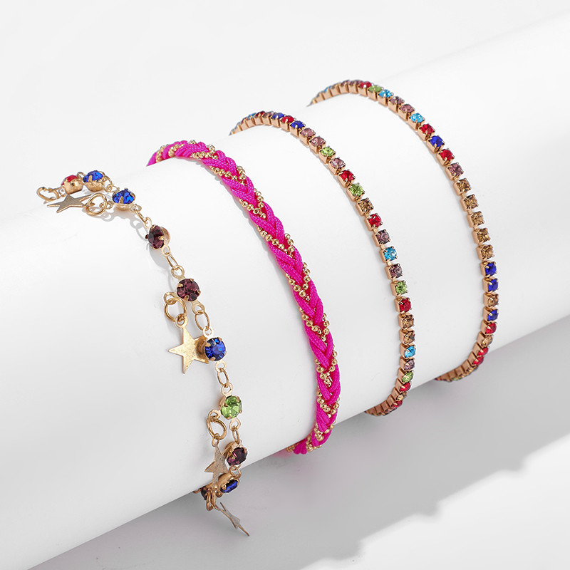 Tocona 4 buc/seturi Strălucitoare, colorate, cristal, glezne pentru femei, frânghie boemă, ciucuri, sandale desculțe, bijuterii 8784