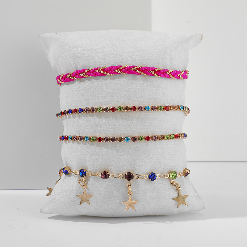 Tocona 4 buc/seturi Strălucitoare, colorate, cristal, glezne pentru femei, frânghie boemă, ciucuri, sandale desculțe, bijuterii 8784