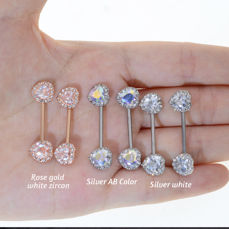 1 pereche de inele pentru mamelon cu inimă de zircon nou acoperire piercing bijuterii pentru corp inel pentru mamelon barbell pircing pentru mamelon Mamilo femei sexy