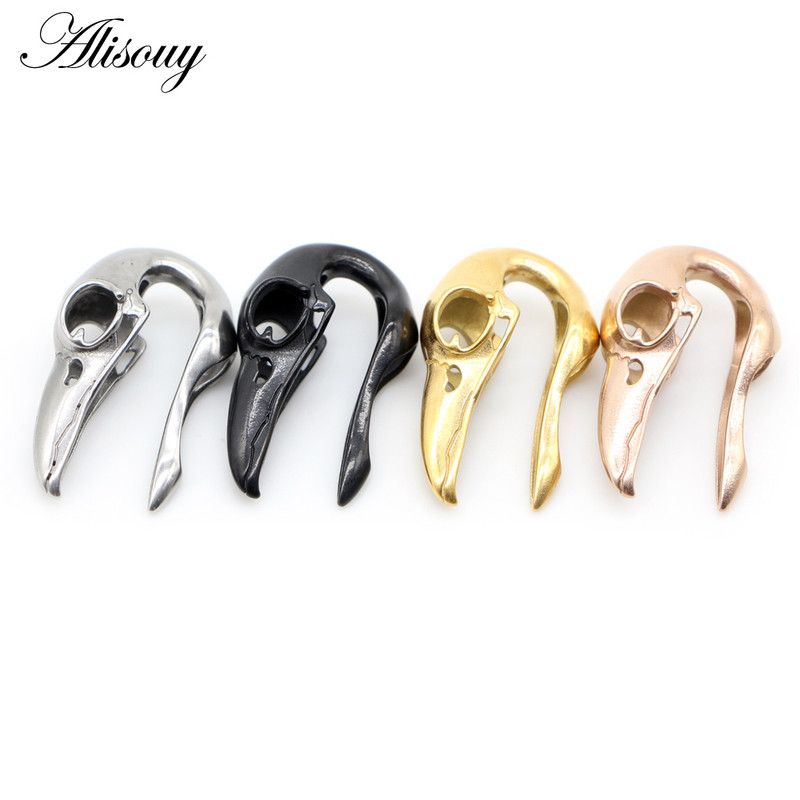 Alisouy 1 buc din oțel inoxidabil cioc de pasăre grele craniu dopuri pentru greutatea urechii tunel calibre pentru urechi Expander Extender Piercing bijuterii pentru corp